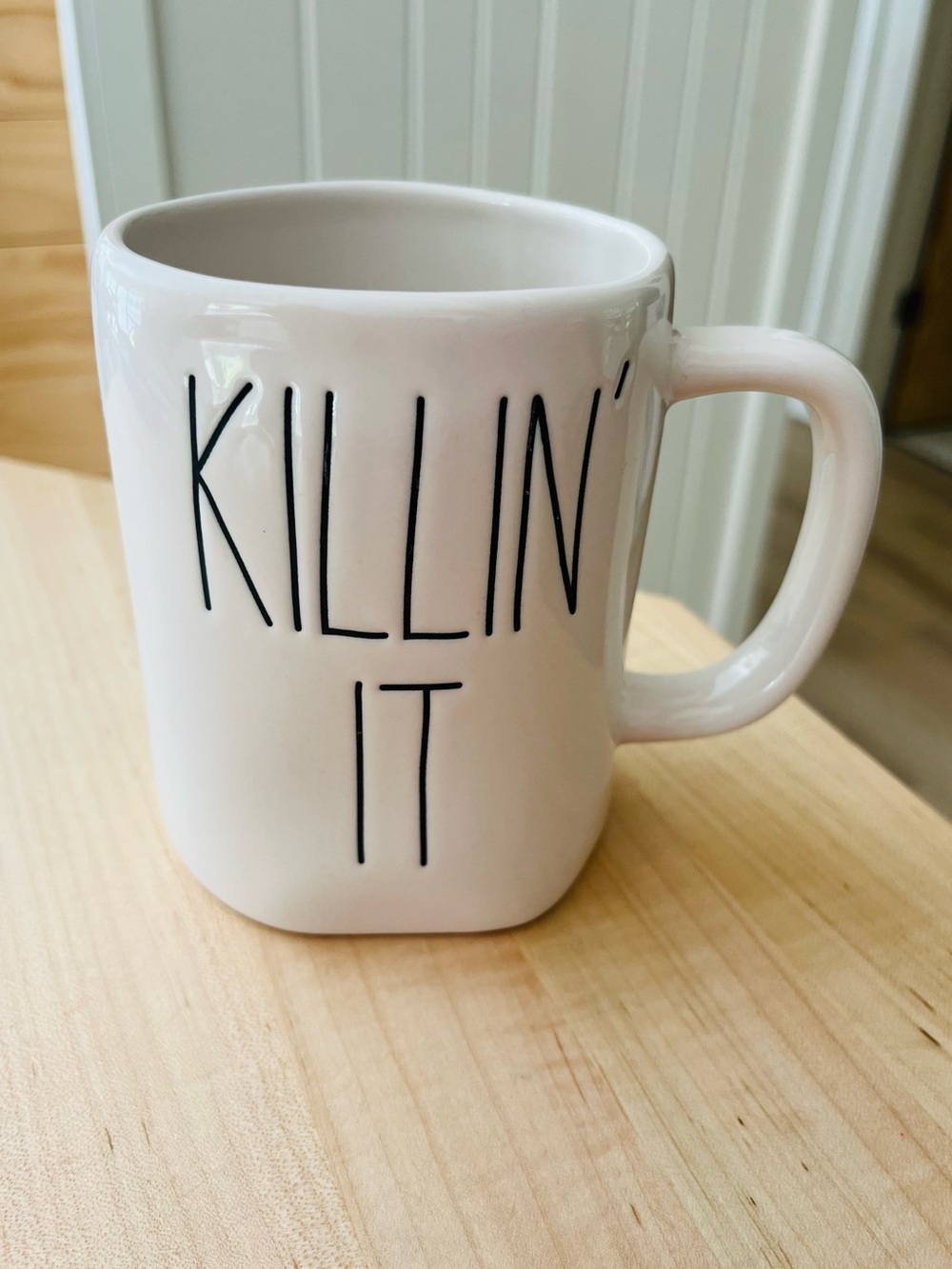 Rae Dunn White Ceramic Mug with Black "Killin' It" Lettering